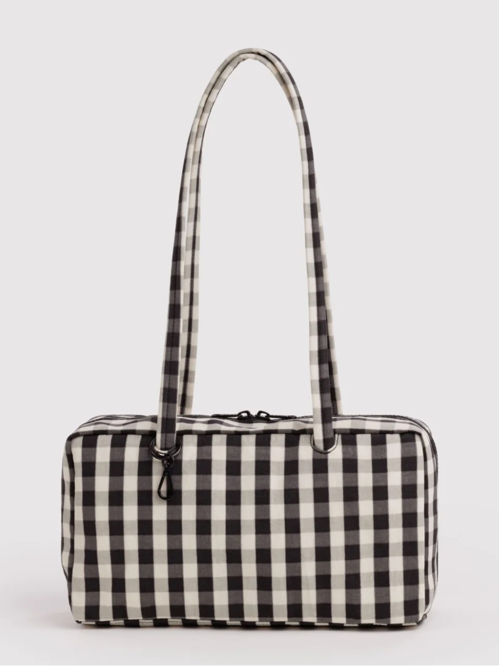BAGGU Nylon Bowler Bag In Black And Cream Gingham